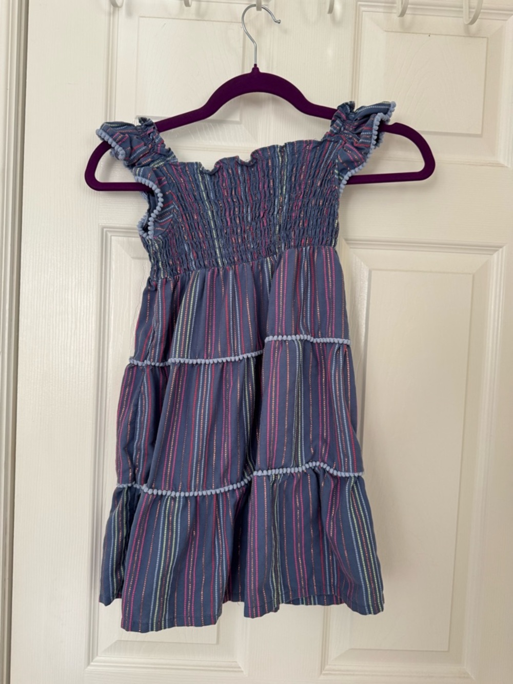 Penelope Mack Blue Striped Smocked Tiered Sundress